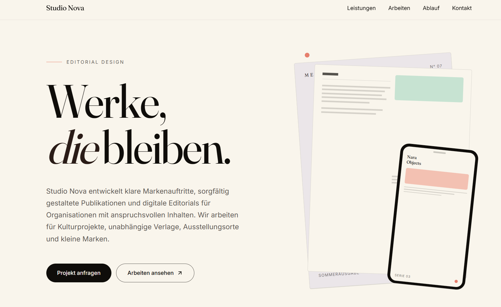 Studio Nova – Editorial Design Landingpage