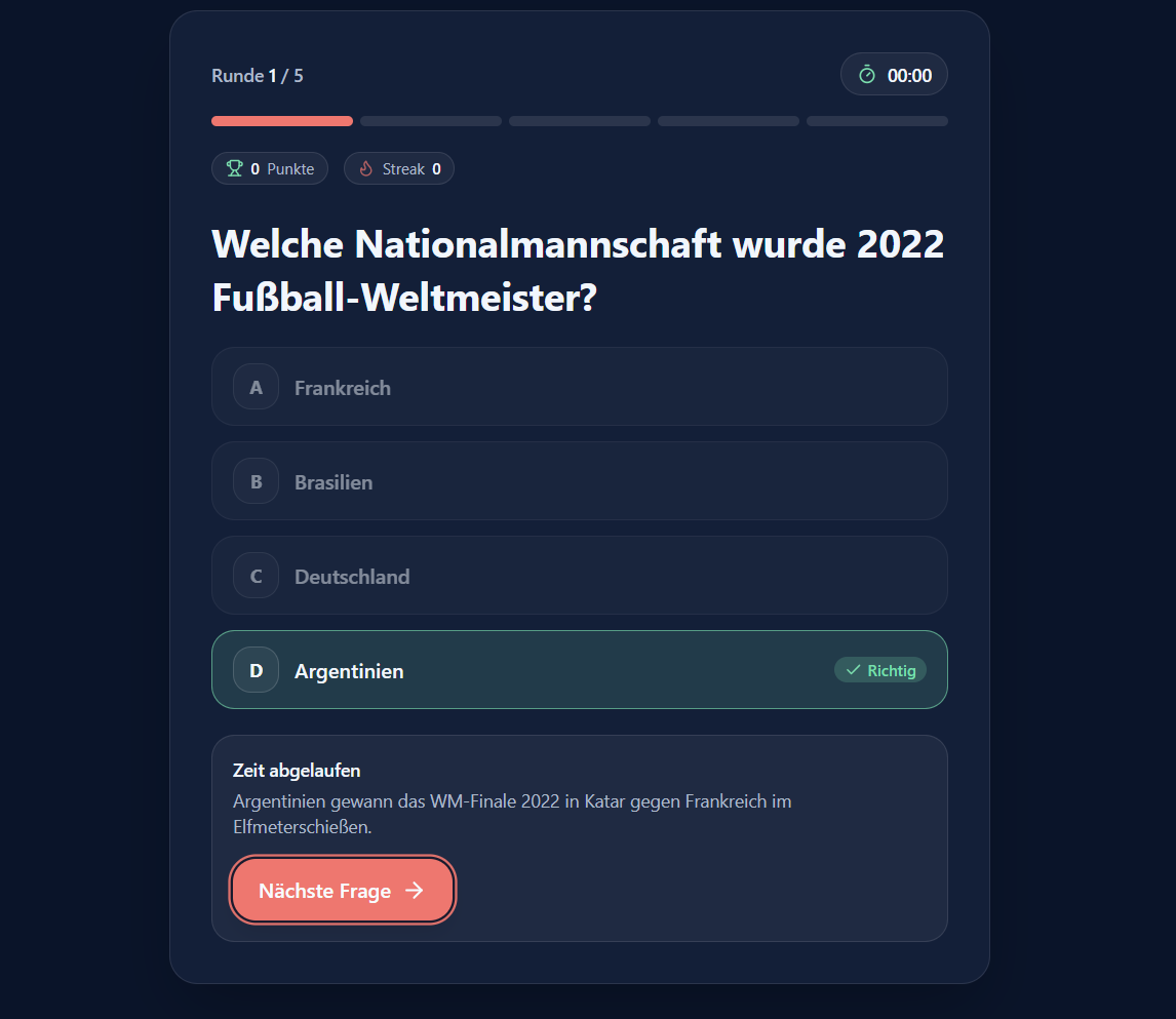 QuizRush – Fussball-Quiz Beispiel